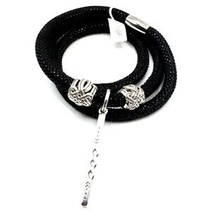 Brighton Woodstock Black Sparkle Triple Bracelet 23in NWT + Interlok Beads/Charm